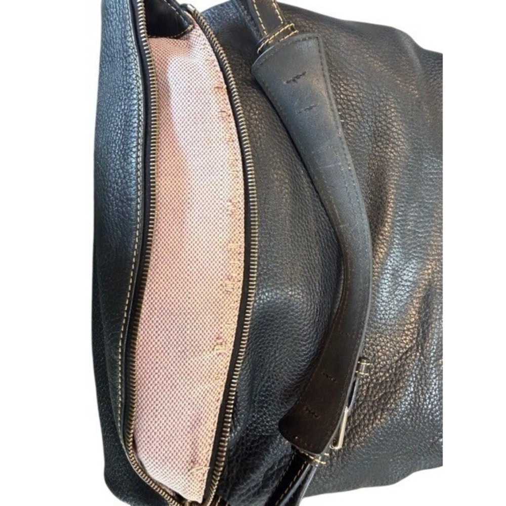 Dooney & Bourke Black Pebble Leather Zip Zip Hobo Bag Pink Gingham Lining - Picture 8 of 10